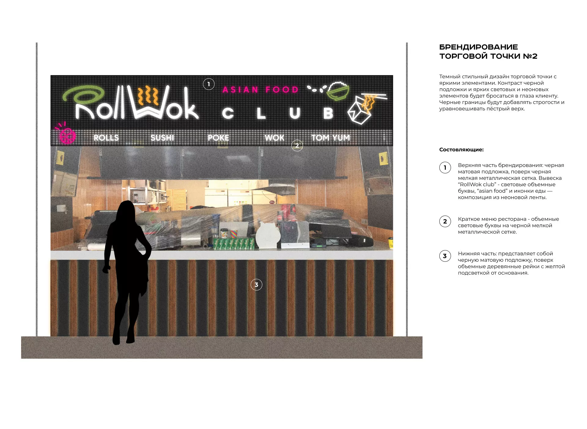 Брендирование торговых точек суши-бара «Roll Wok Club» в Находке